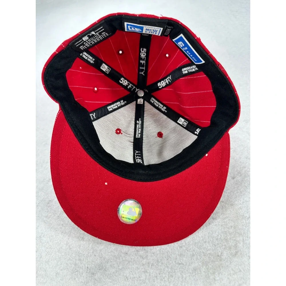 New Era 59FIFTY NY Yankees Fitted Hat Red Pinstripe Youth Size 6 3/4 MLB Cap